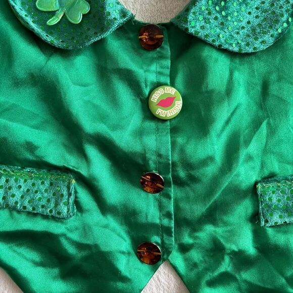 Leprechaun St. Patrick's Day‎ Costume green satin Vest adjustable - Picture 5 of 9